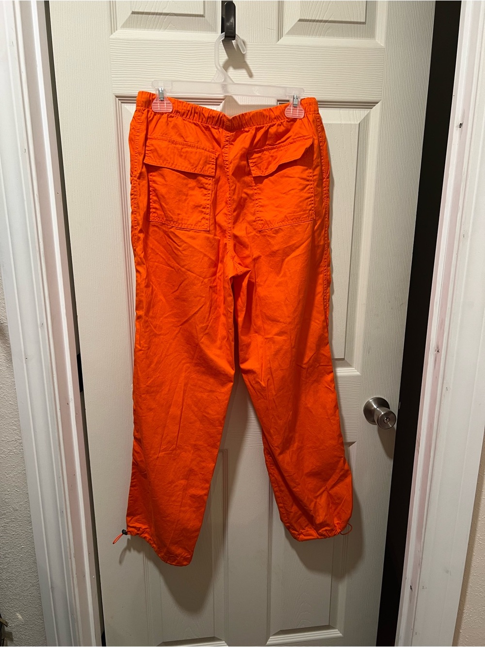 No Boundaries Men's Orange Cargo Pants with Drawstring Hem